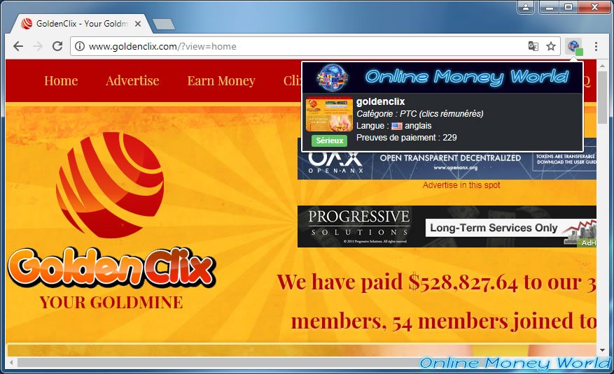Ajout automatique d'un site sur Online Money World