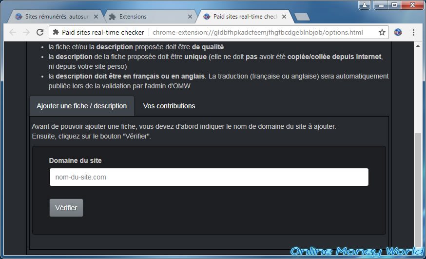 Ajouter une fiche via les options de l'extension